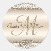 Elegant Monogram Wedding Champagne Metallic Ronde Sticker (Voorkant)