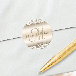 Elegant Monogram Wedding Champagne Metallic Ronde Sticker