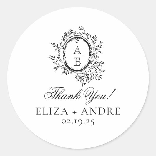 Elegant Monogram Wedding Classic Round Sticker (Voorkant)