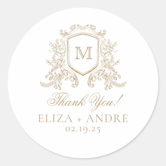 Elegant Monogram Wedding Classic Round Sticker (Voorkant)
