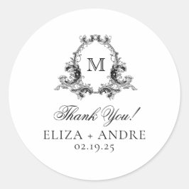 Elegant Monogram Wedding Classic Round Sticker