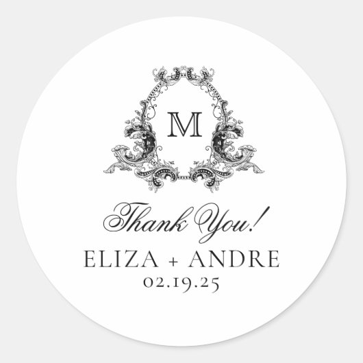 Elegant Monogram Wedding Classic Round Sticker (Voorkant)