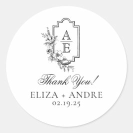 Elegant Monogram Wedding Classic Round Sticker