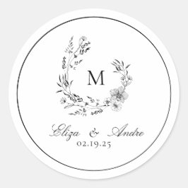 Elegant Monogram Wedding Classic Round Sticker