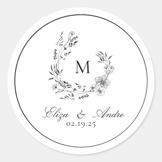 Elegant Monogram Wedding Classic Round Sticker (Voorkant)