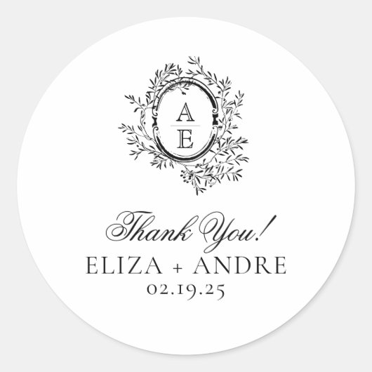 Elegant Monogram Wedding Classic Round Sticker (Voorkant)