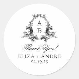Elegant Monogram Wedding Classic Round Sticker