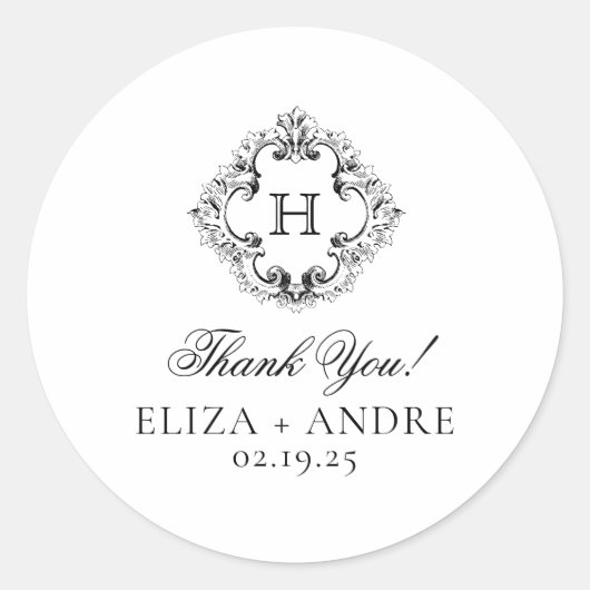 Elegant Monogram Wedding Classic Round Sticker (Voorkant)