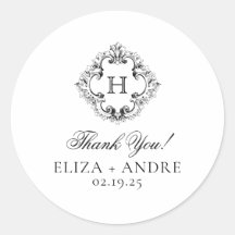 Elegant Monogram Wedding Classic Round Sticker