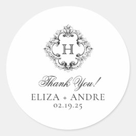 Elegant Monogram Wedding Classic Round Sticker