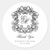 Elegant Monogram Wedding Crest Dank u Ronde Sticker (Voorkant)