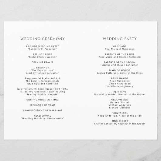 Elegant Monogram Wedding Folded Program (Achterkant)