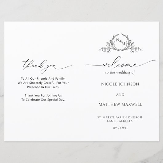 Elegant Monogram Wedding Folded Program (Voorkant)