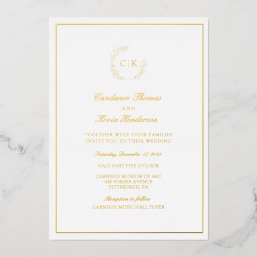 Elegant Monogram Wedding Folie Uitnodiging (Voorkant)