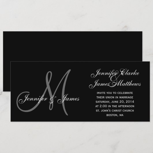 Elegant Monogram Wedding Invitaties Kaart (Voorkant / Achterkant)