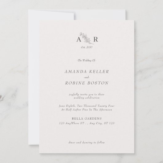 Elegant Monogram Wedding Kaart (Voorkant)