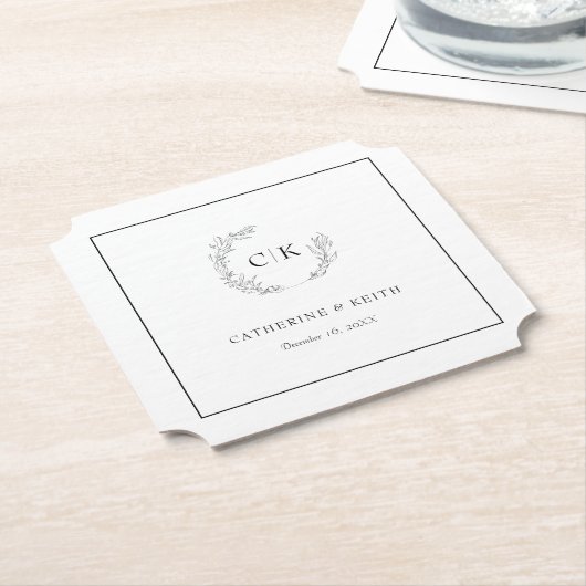 Elegant Monogram Wedding Kartonnen Onderzetters (Gekanteld)