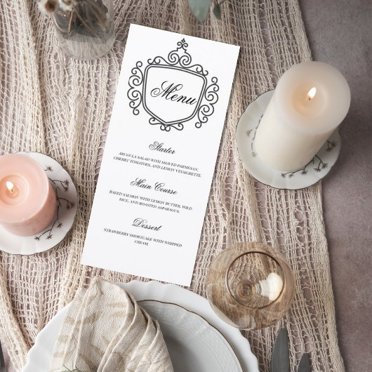 Elegant Monogram Wedding Menu Card
