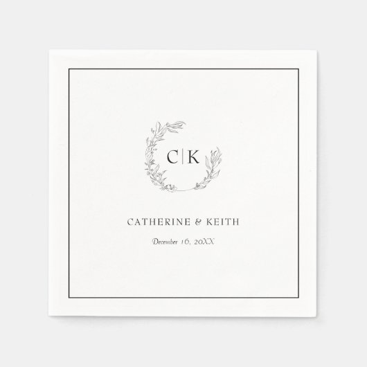 Elegant Monogram Wedding Napkins Servet (Voorkant)