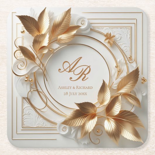 Elegant Monogram Wedding Paper Coaster Kartonnen Onderzetters (Voorkant)