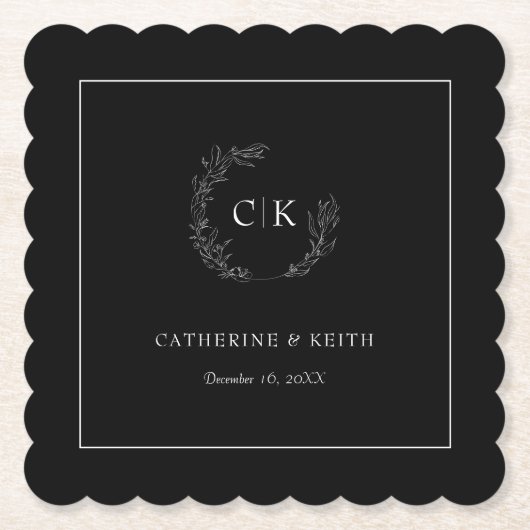 Elegant Monogram Wedding Paper Onderzetter (Voorkant)