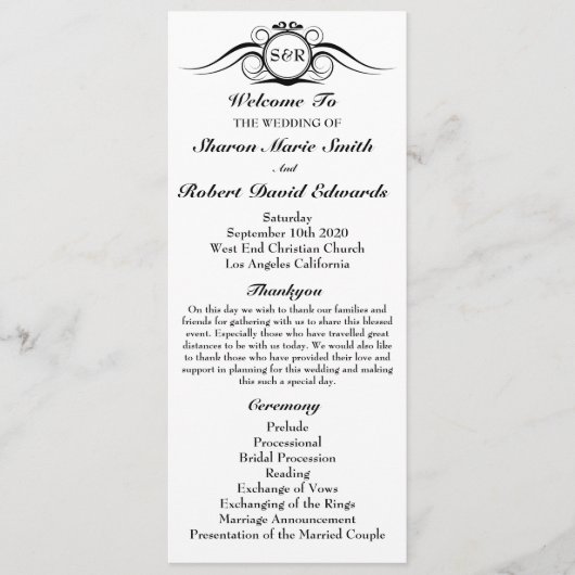 Elegant Monogram Wedding Programme Programmakaart (Voorkant)