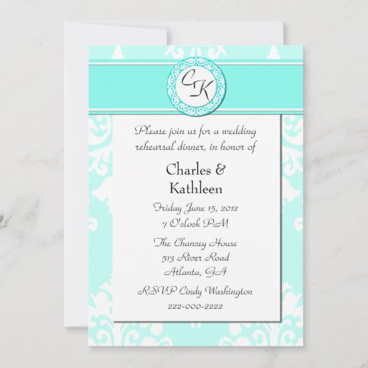 Elegant Monogram Wedding Rehearsal Uitnodiging (Voorkant)