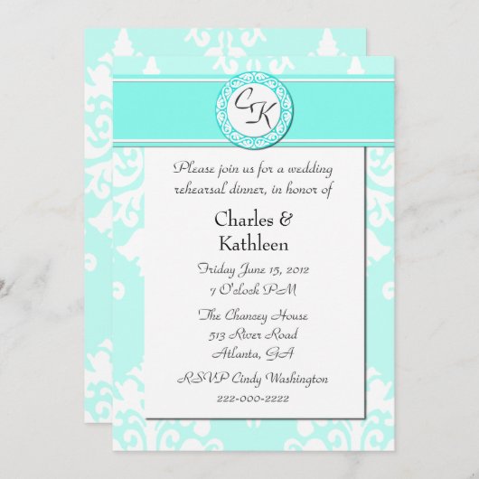 Elegant Monogram Wedding Rehearsal Uitnodiging (Voorkant / Achterkant)