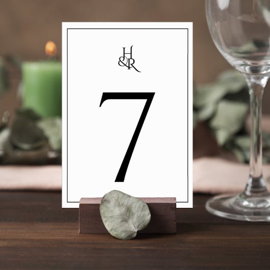 Elegant Monogram Wedding Table Number Card Kaart
