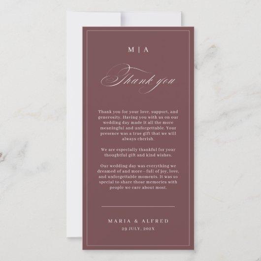 Elegant Monogram Wedding Thank You Card QR Code Bedankkaart (Voorkant)