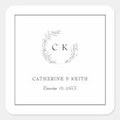 Elegant Monogram Wedding Vierkante Sticker (Voorkant)