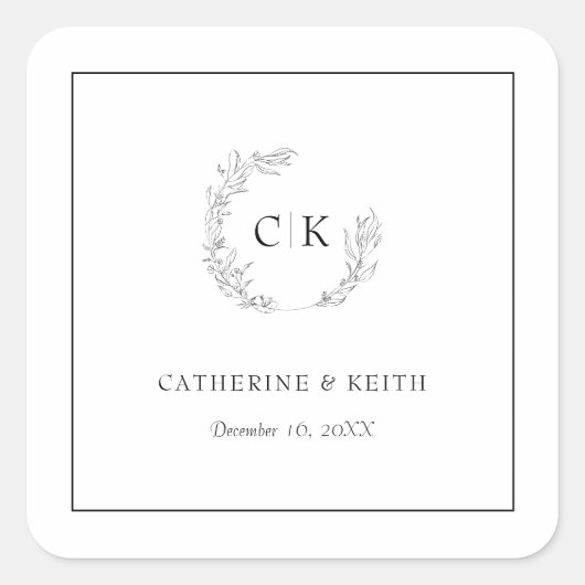 Elegant Monogram Wedding Vierkante Sticker (Voorkant)