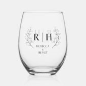 Elegant Monogram Wedding Wijnglas Zonder Voet (Voorkant)