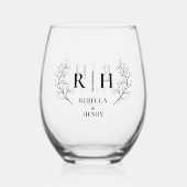 Elegant Monogram Wedding Wijnglas Zonder Voet (Achterkant)