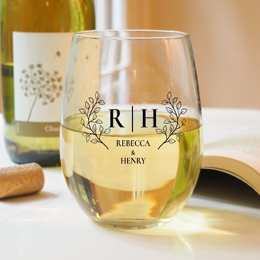 Elegant Monogram Wedding Wijnglas Zonder Voet