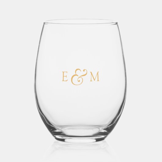 Elegant Monogram Wedding Wijnglas Zonder Voet (Voorkant)