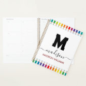 Elegant Monogram white black Script Office School Planner (Display)