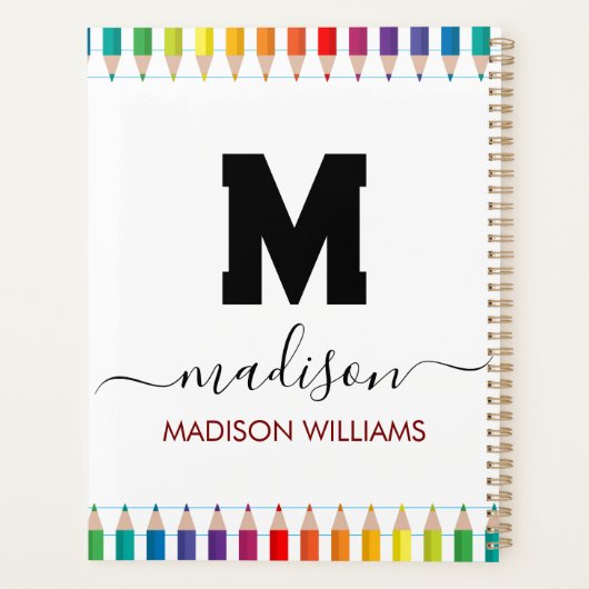 Elegant Monogram white black Script Office School Planner (Achterkant)