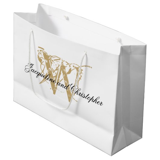 Elegant Monogram White en Gold Classic Weddenschap Groot Cadeauzakje (Voorkant Gekanteld)