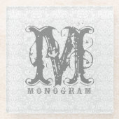 Elegant Monogram White en Gray Damaskers Glazen Onderzetter (Voorkant)