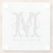 Elegant Monogram White en Gray Damaskers Glazen Onderzetter (Achterkant)