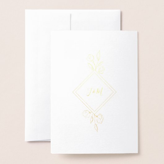 Elegant Monogram White Gold Classic Floral Wedding Folie Kaarten (Met envelop)
