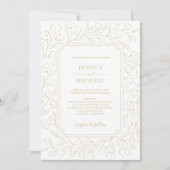 Elegant Monogram White Gold Classic Floral Wedding Kaart (Voorkant)