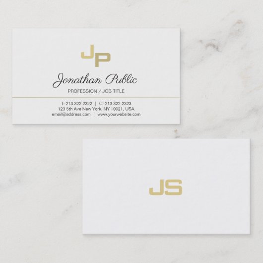 Elegant Monogram White Gold Minimalistics Plain Visitekaartje (Voorkant / Achterkant)