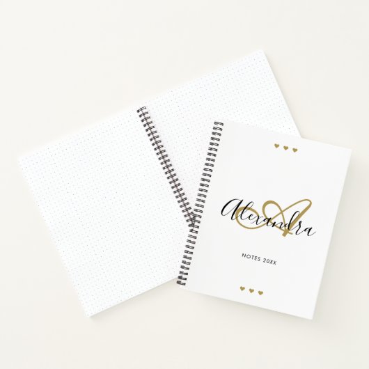 Elegant Monogram White Gold Script Initiaal Name Notitieboek (Binnen)