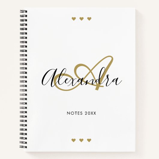 Elegant Monogram White Gold Script Initiaal Name Notitieboek (Voorkant)