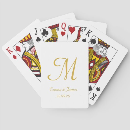 Elegant Monogram White & Gold Script Name Pokerkaarten (Achterkant)