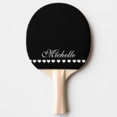 Elegant Monogram White Hearts Black Tafeltennisbatje (Voorkant)