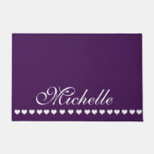 Elegant Monogram White Hearts Eggplant Paars Deurmat (Voorkant)