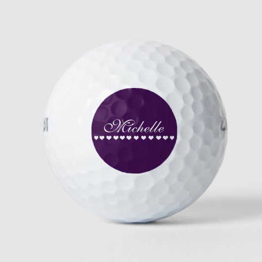 Elegant Monogram White Hearts Eggplant Paars Golfballen (Voorkant)